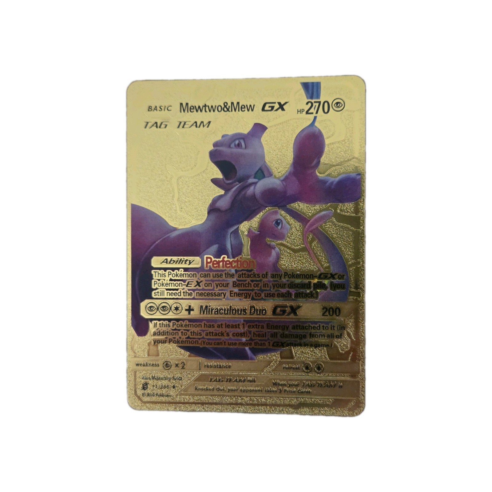 Pokémon Mewtwo & Mew GX Tag Team 270hp Gold Foil Fan Art Collector Card TCG