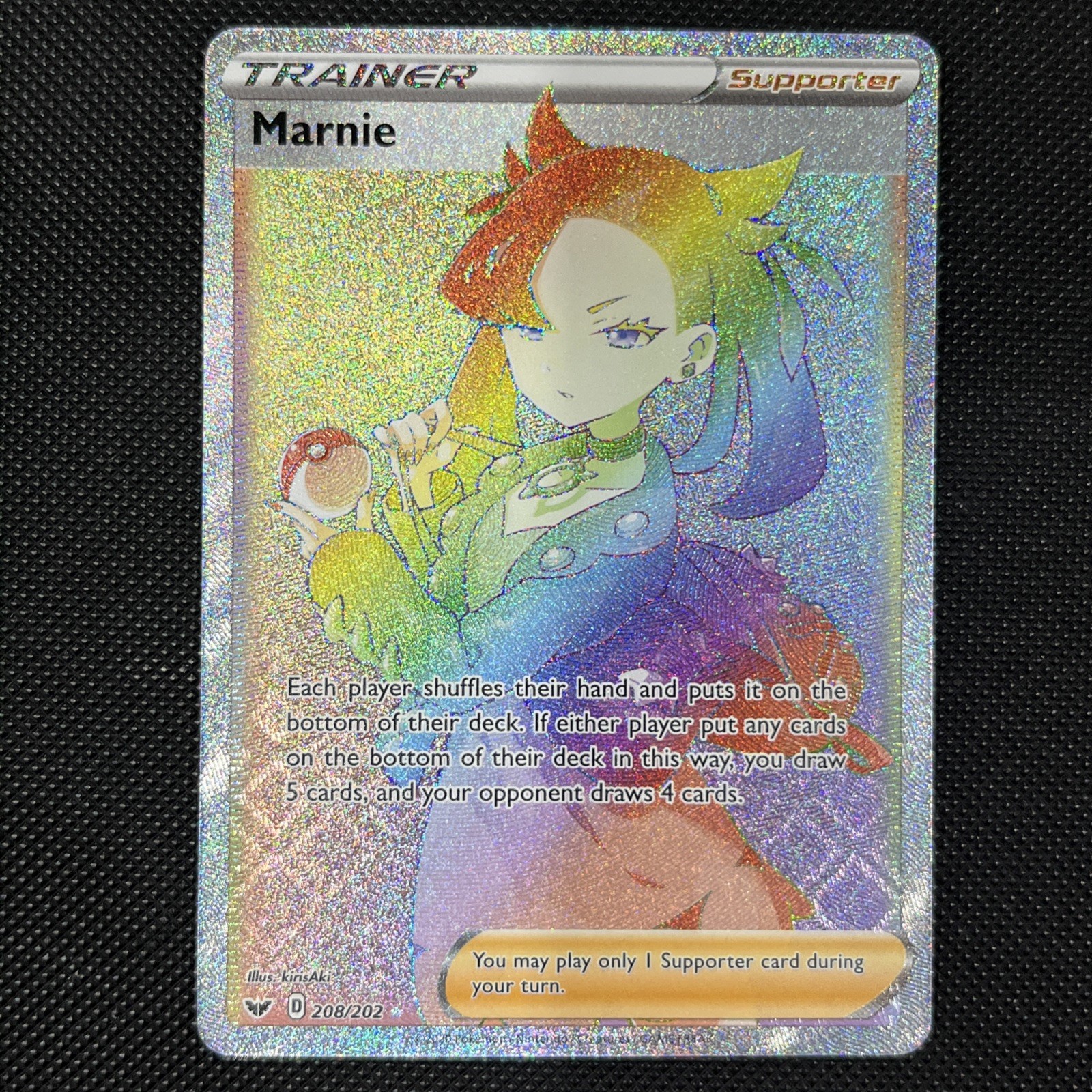 Pokemon Marnie Rainbow Hyper SWSH Secret Rare Card 208/202 | MINT / NM