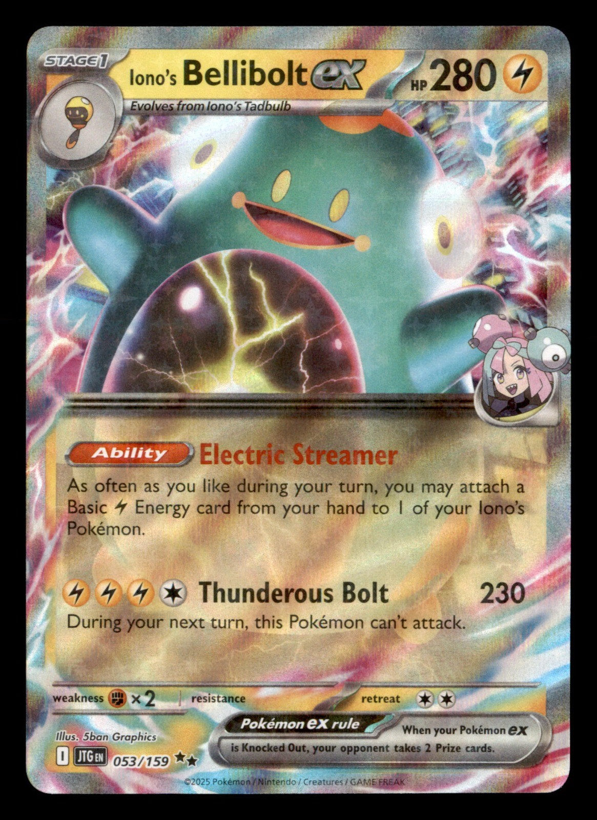 Iono’s Bellibolt ex – Holo Double Rare SV09: Journey Together 053/159 NM
