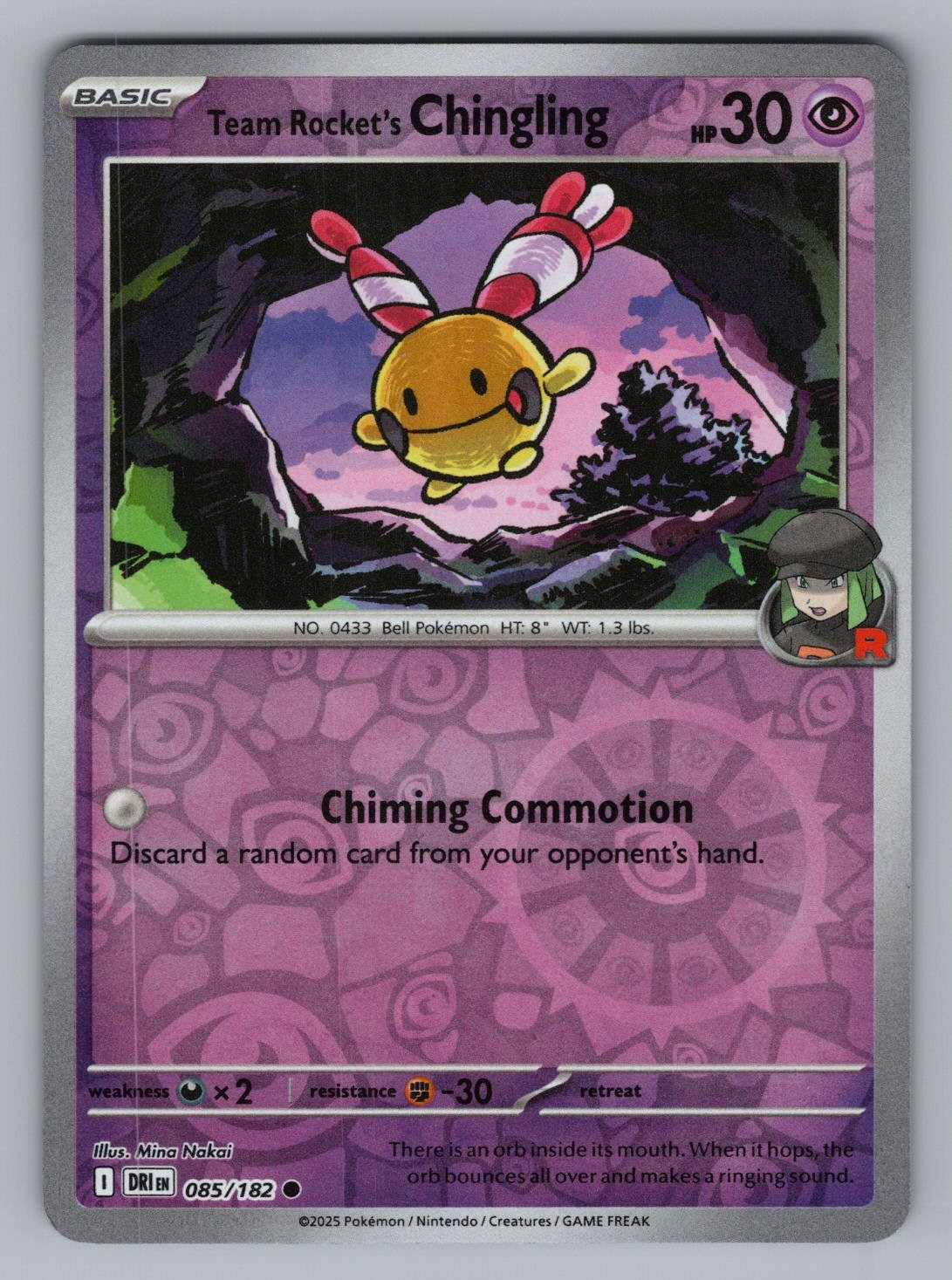 TEAM ROCKET’S CHINGLING 085 C POKEMON REVERSE HOLO NM DRI MINA NAKAI?: