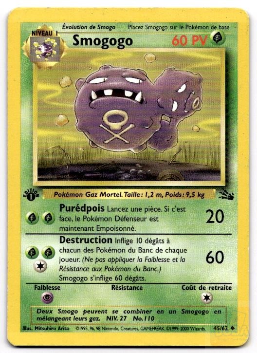 Weezing 45/62 Uncommon Fossil Pokemon 1st Edition Moderately Played