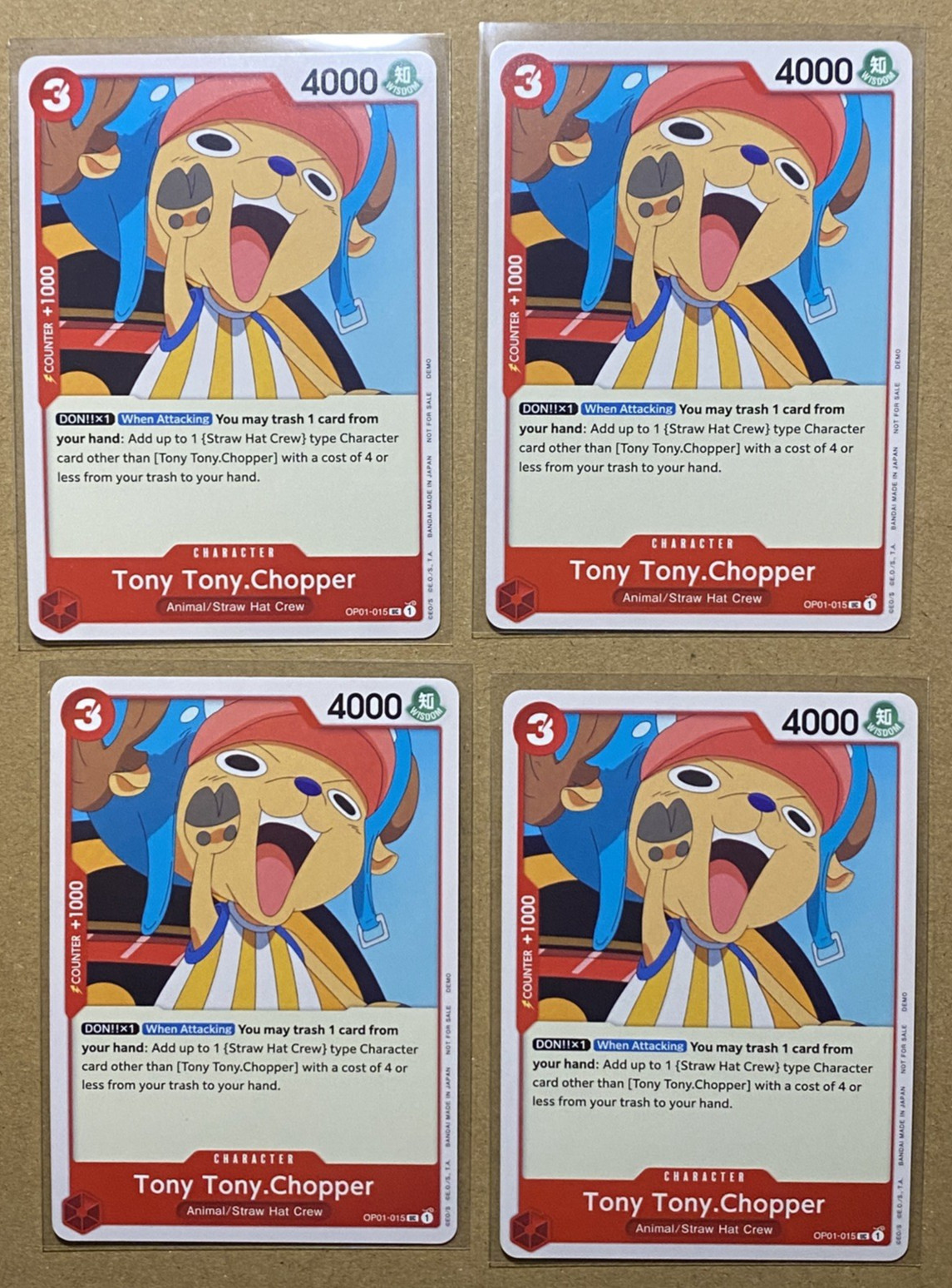 Tony Tony.Chopper – One Piece Demo Deck Card (OPDD) OP01-015, 4 cards, UC