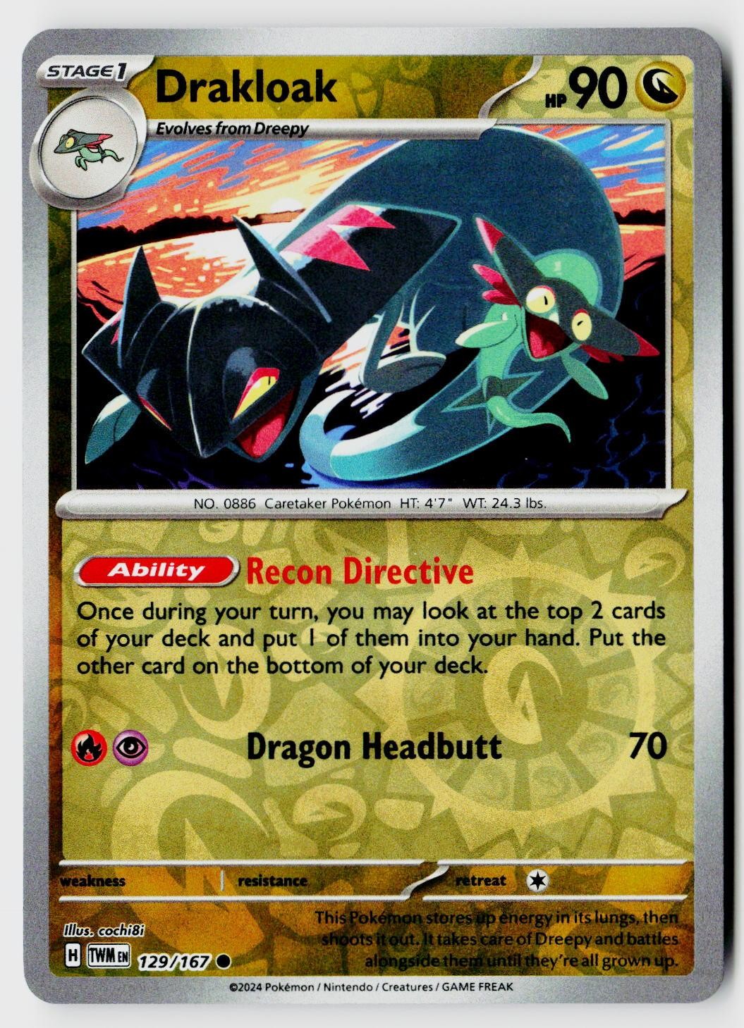 Drakloak 129/167 Common Twilight Masquerade Pokemon Reverse Holo Near Mint
