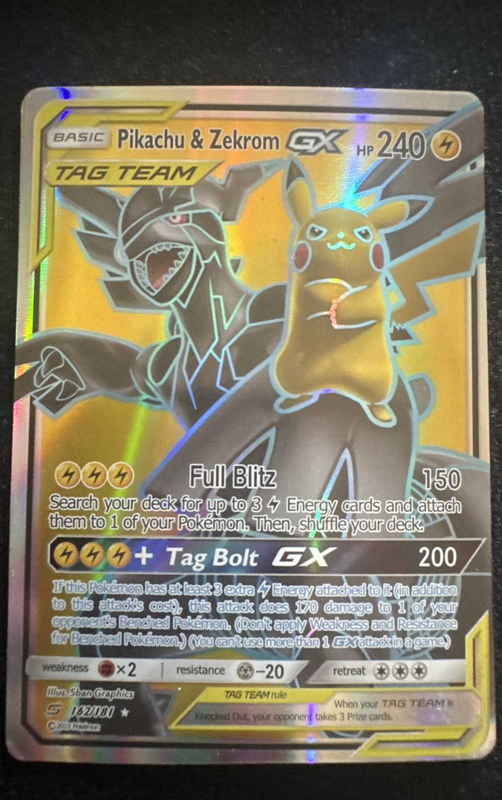 Pikachu & Zekrom GX (Full Art) 162/181 Sm-Team Up Holo
