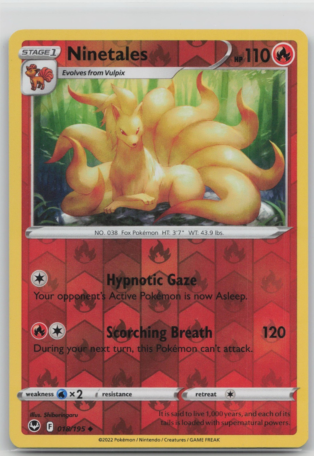 Ninetales Uncommon Fire SWSH12: Silver Tempest 018/195 LP 2022 Shiburingaru Reve