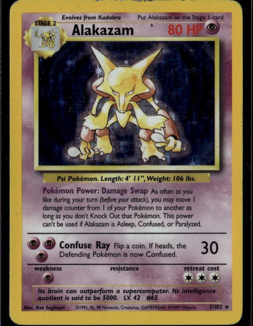Alakazam Holo Rare Base Set 001/102 Psychic Pokemon Card