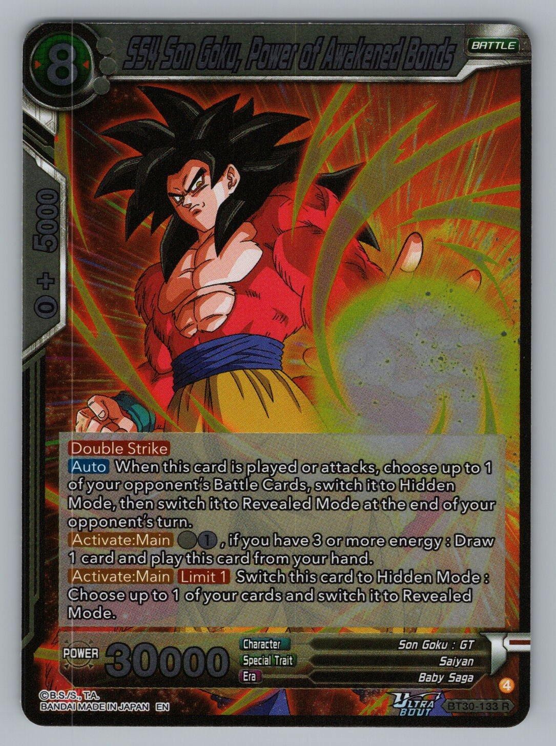 SS4 SON GOKU, POWER OF AWAKENED BONDS BT30-133 R DRAGON BALL SUPER FOIL NM .