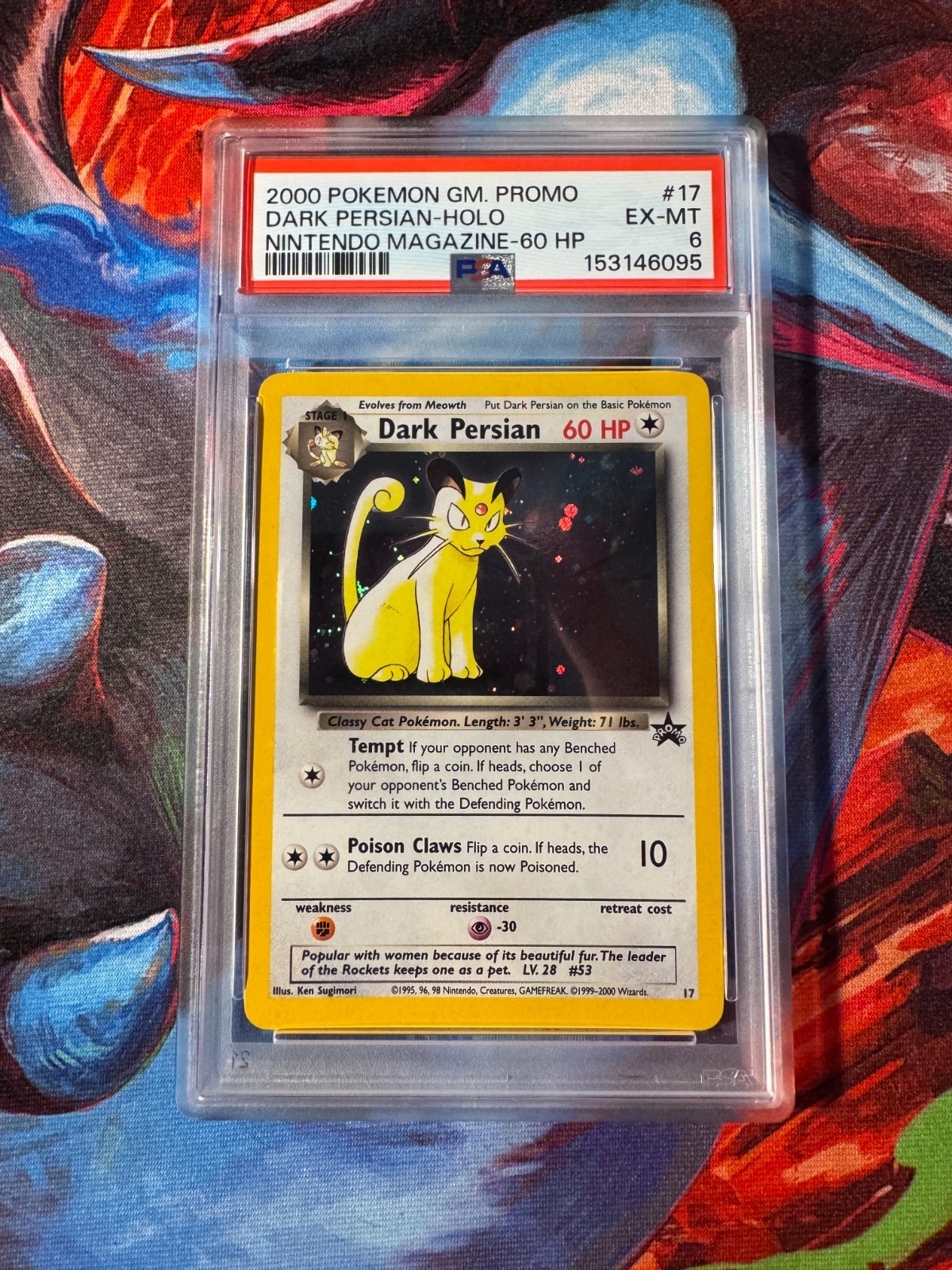 2000 POKEMON DARK PERSIAN-HOLO NINTENDO MAG.-NO 60 HP PROMO #17 PSA 6