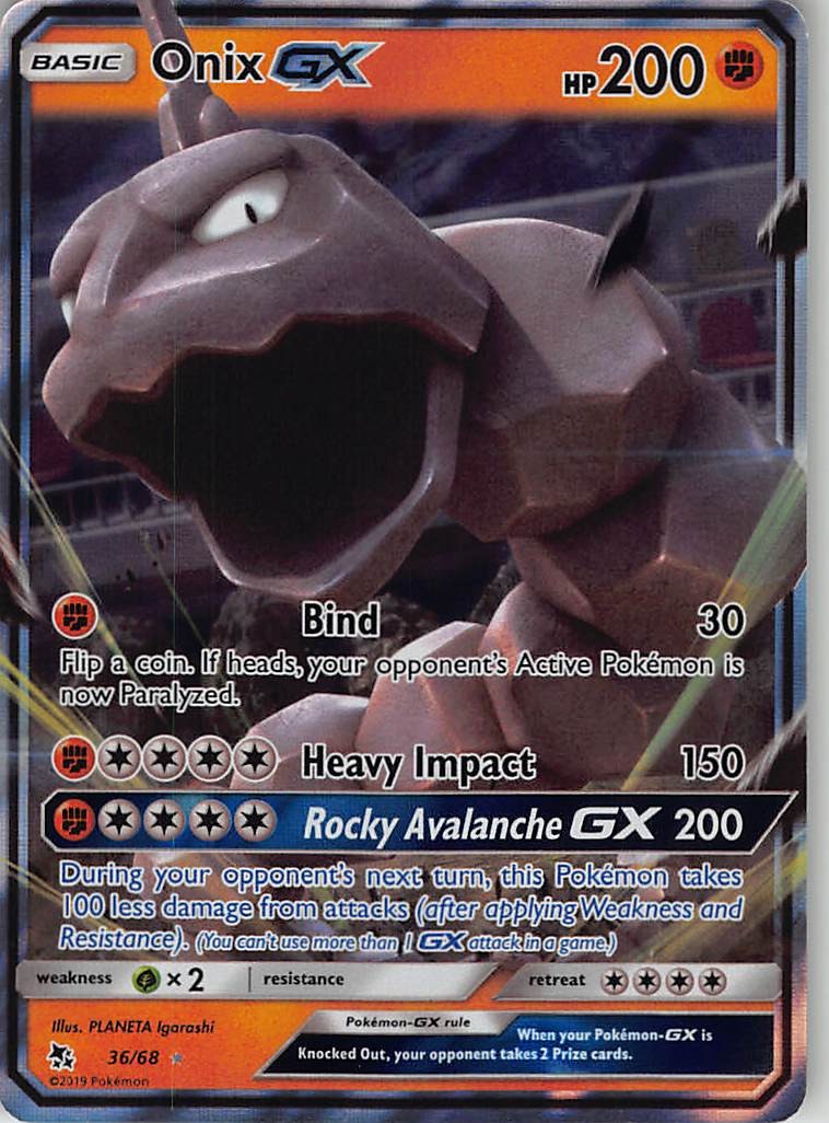 Onix GX 36/68 Holo GX Rare Hidden Fates Pokemon Near Mint