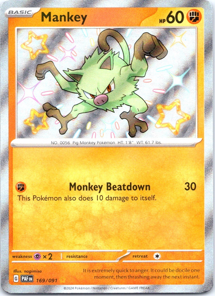 Mankey Holo Shiny Rare SV: Paldean Fates 169/091 NM