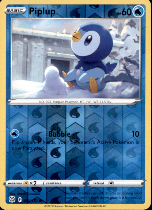 Piplup Reverse Holo Common SWSH09: Brilliant Stars 035/172 NM Atsuko Nishida 202