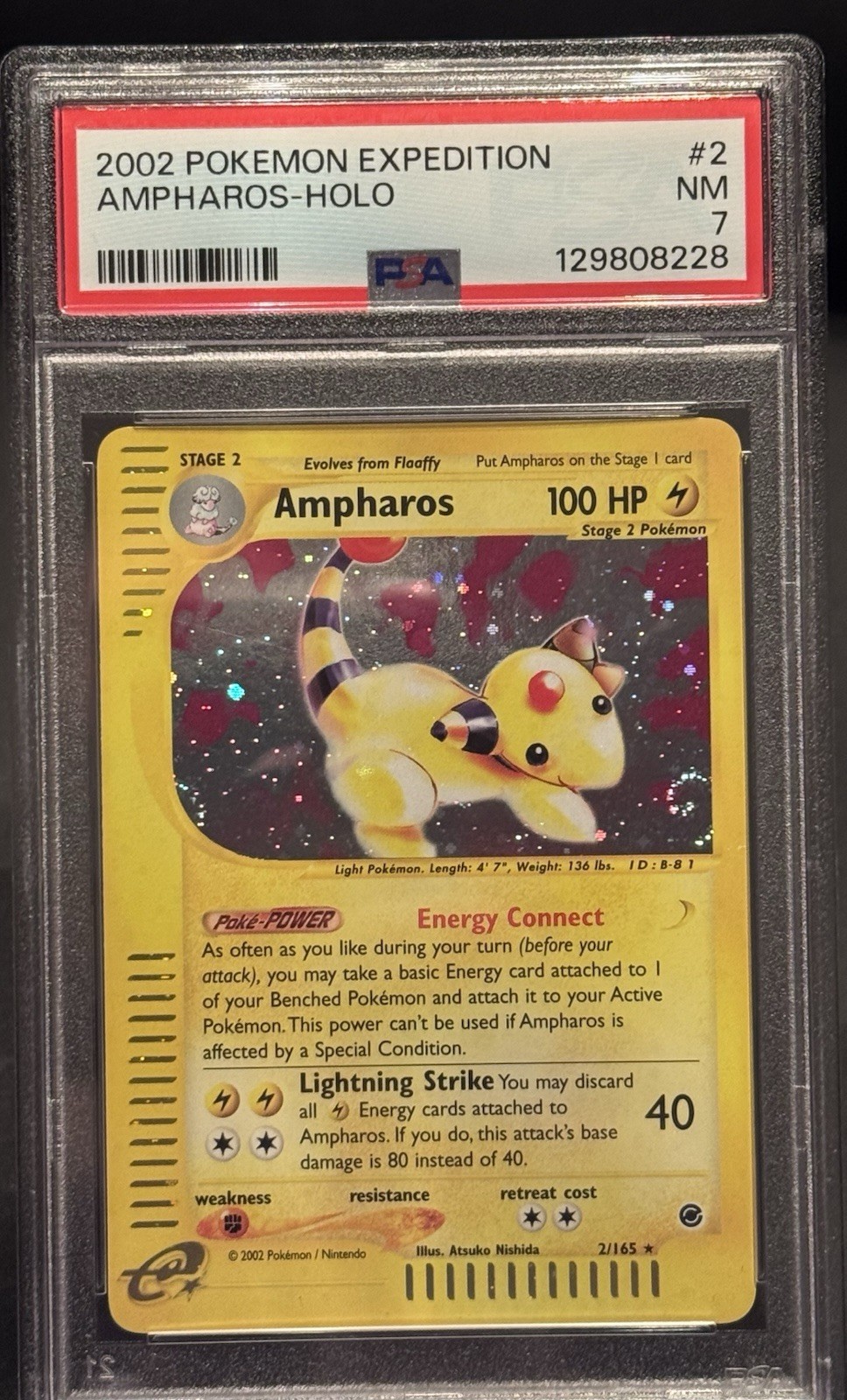 Ampharos Holo #2 Expedition 2002 Pokemon PSA 7 w Swirl ⚡️🌀
