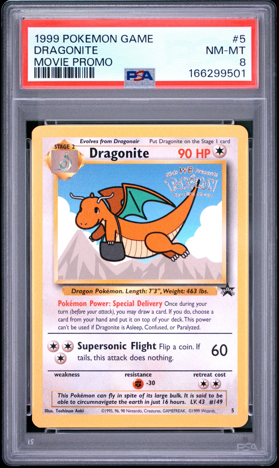 1999 POKEMON GAME MOVIE MOVIE PROMO #5 DRAGONITE PSA 8