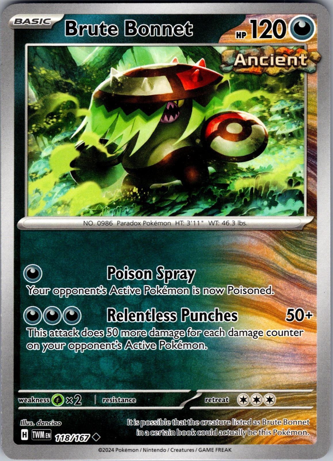 Brute Bonnet Twilight Masquerade 118/167 Uncommon Pokemon Near Mint