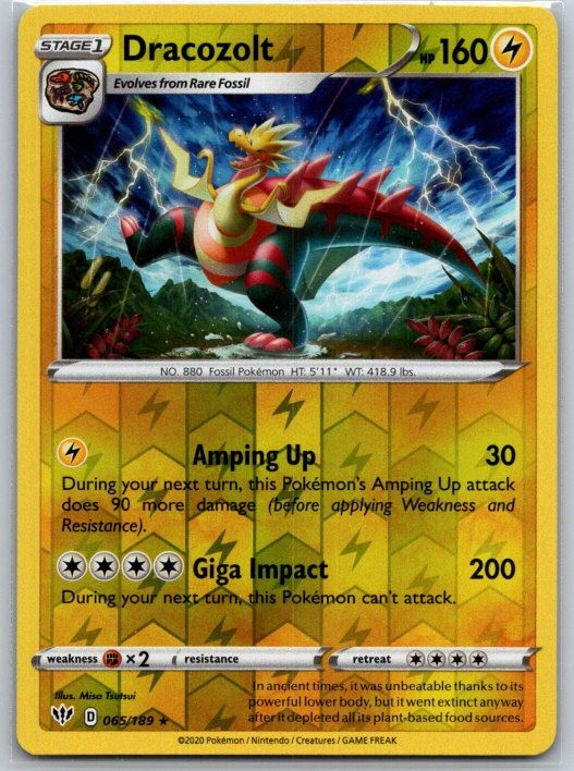 Dracozolt 065/189 Rare Darkness Ablaze Pokemon Reverse Holo Near Mint
