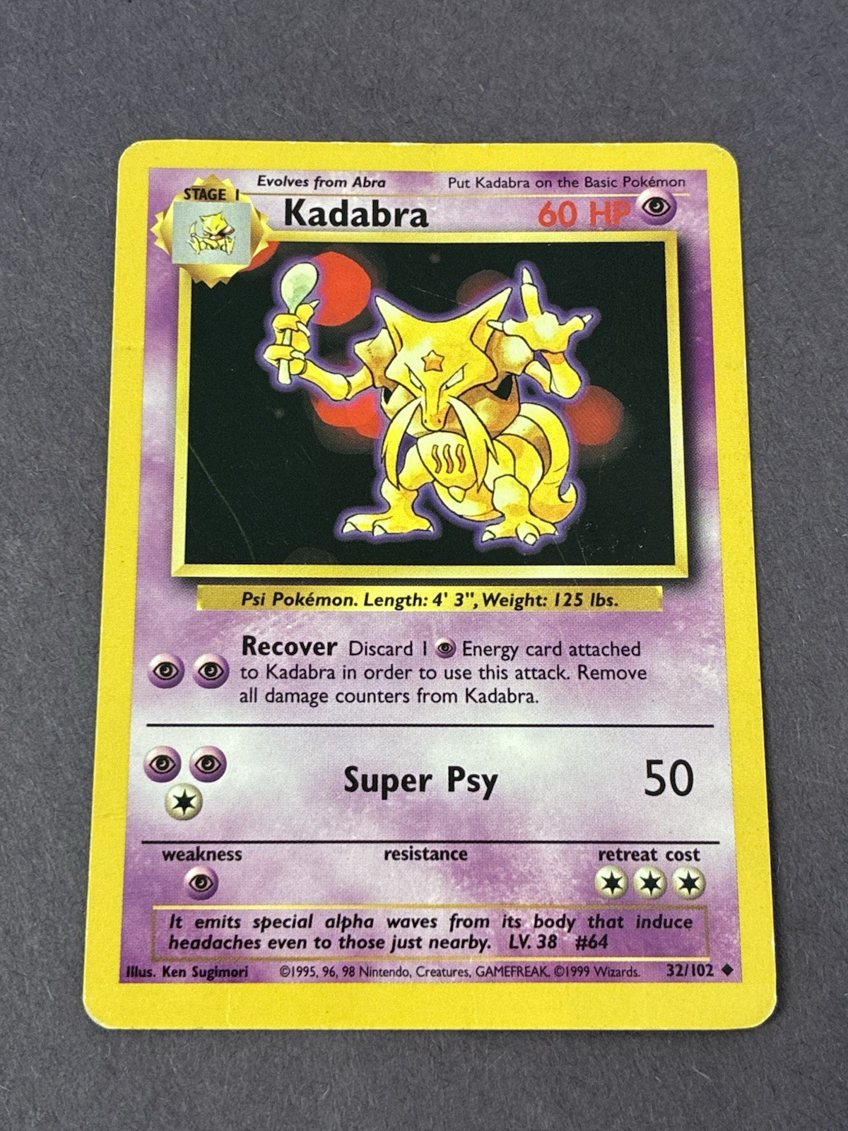 Pokemon Base Set Unlimited Kadabra 032/102 (Damaged) FREE SHIPPING