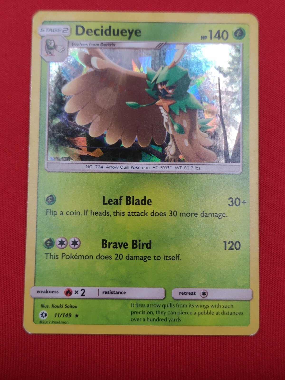 Decidueye 11/149 Sun & Moon Base Cracked Ice Holo Rare Exclusive Pokemon Card