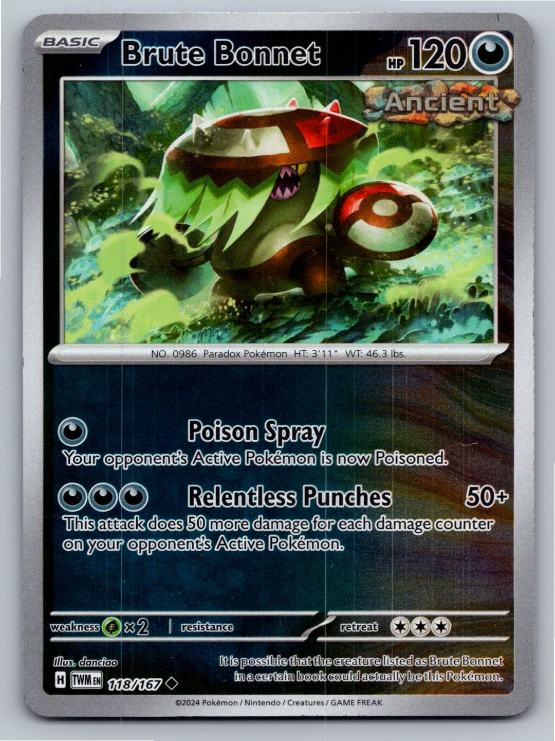 Brute Bonnet 118/167 Uncommon Twilight Masquerade Pokemon Reverse Holo Near Mint