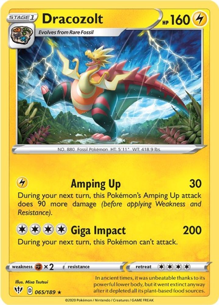 2020 Pokemon: SWSH03: Darkness Ablaze – Dracozolt (#065/189, Rare, Near Mint)