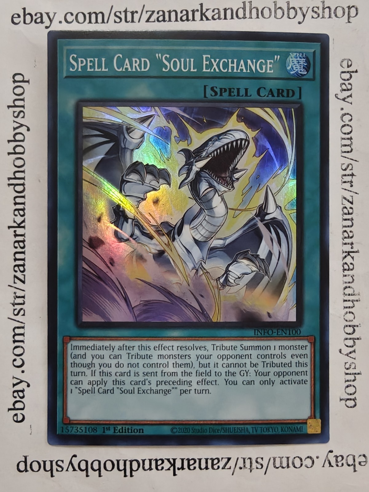 Yugioh Spell Card “Soul Exchange” INFO-EN100 Super Rare NM