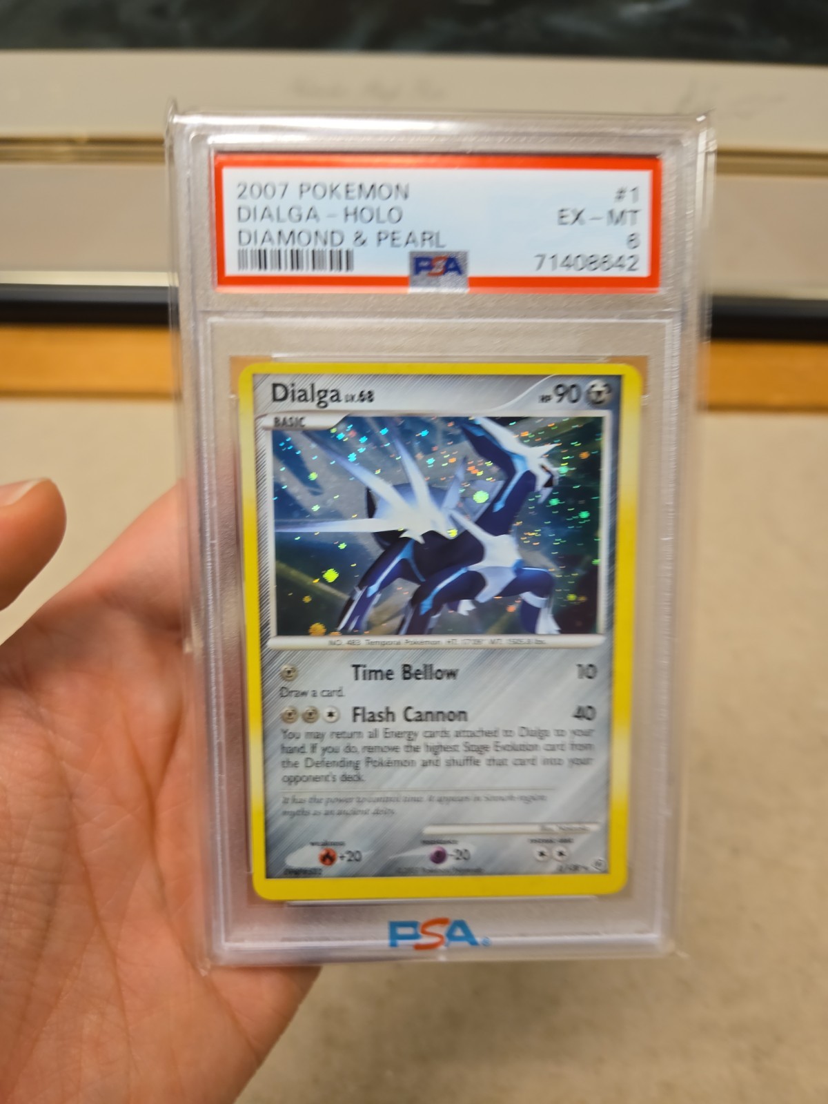 PSA 6 DIALGA #1 Partial SWIRL HOLO 2007 POKEMON DIAMOND & PEARL 1/130 Low Pop