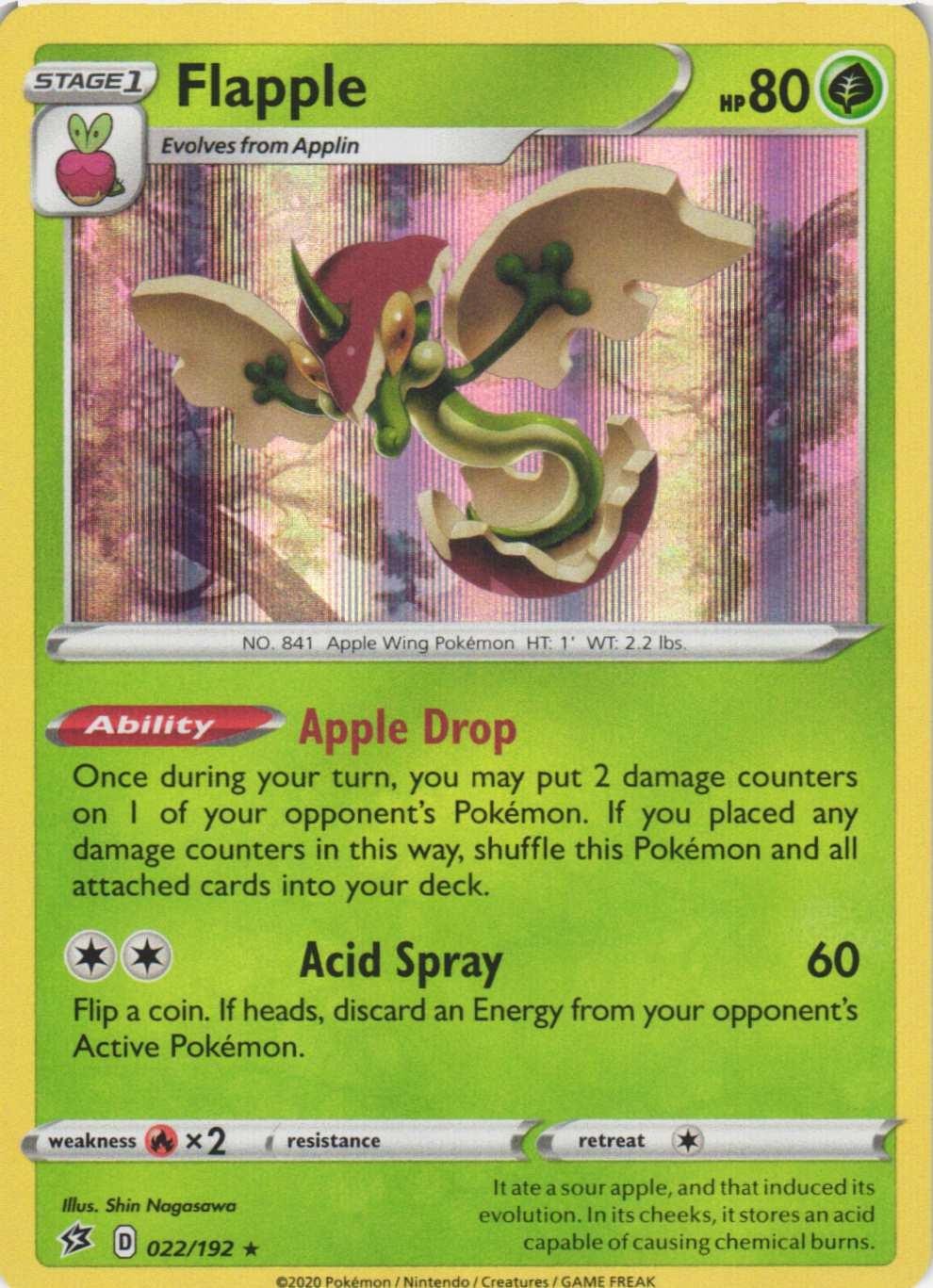 Flapple 022/192 Holo Rare Rebel Clash Pokemon Near Mint