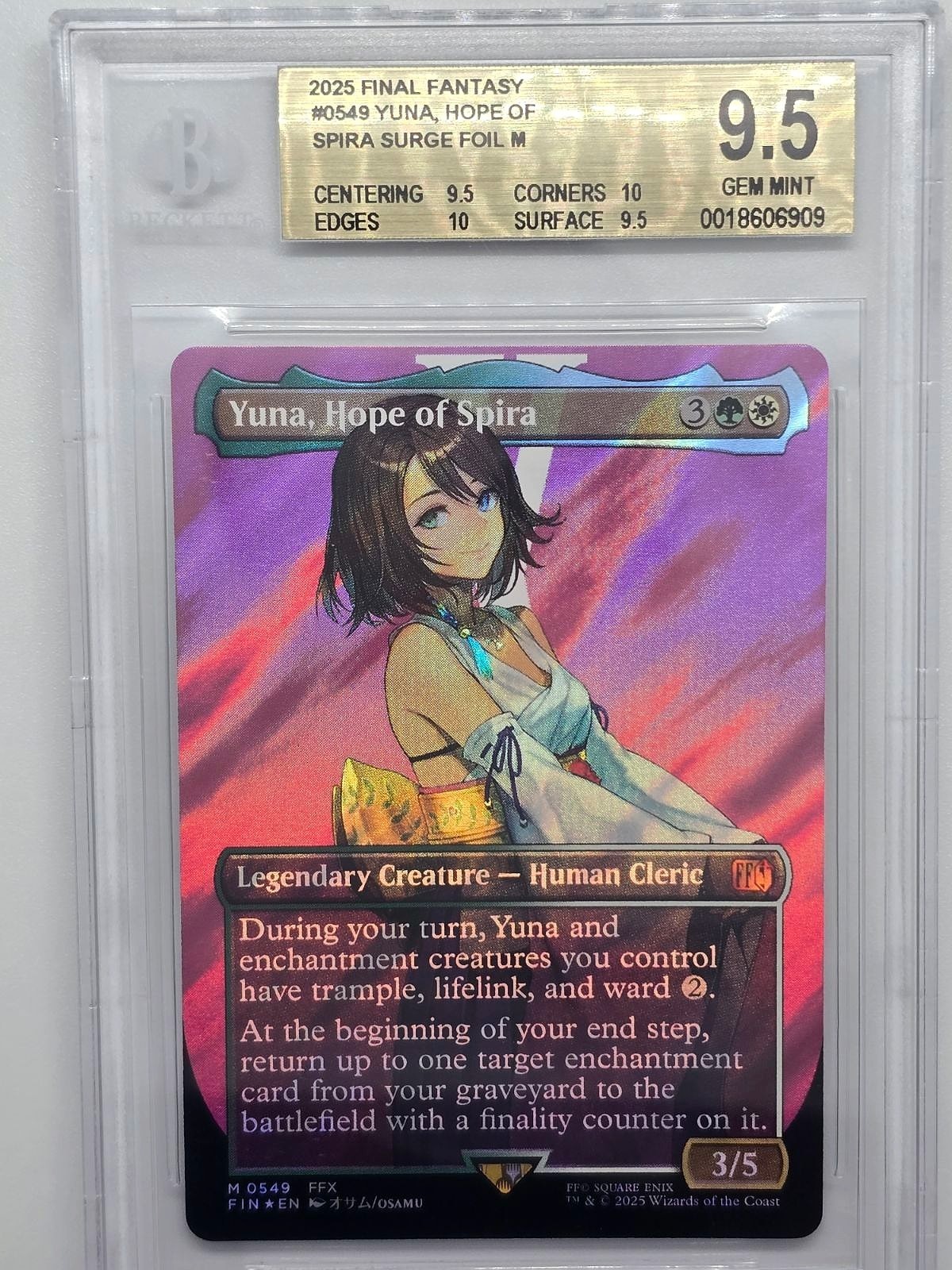 MTG Final Fantasy Yuna Hope of Spira #0549 Borderless Surge Foil BGS 9.5