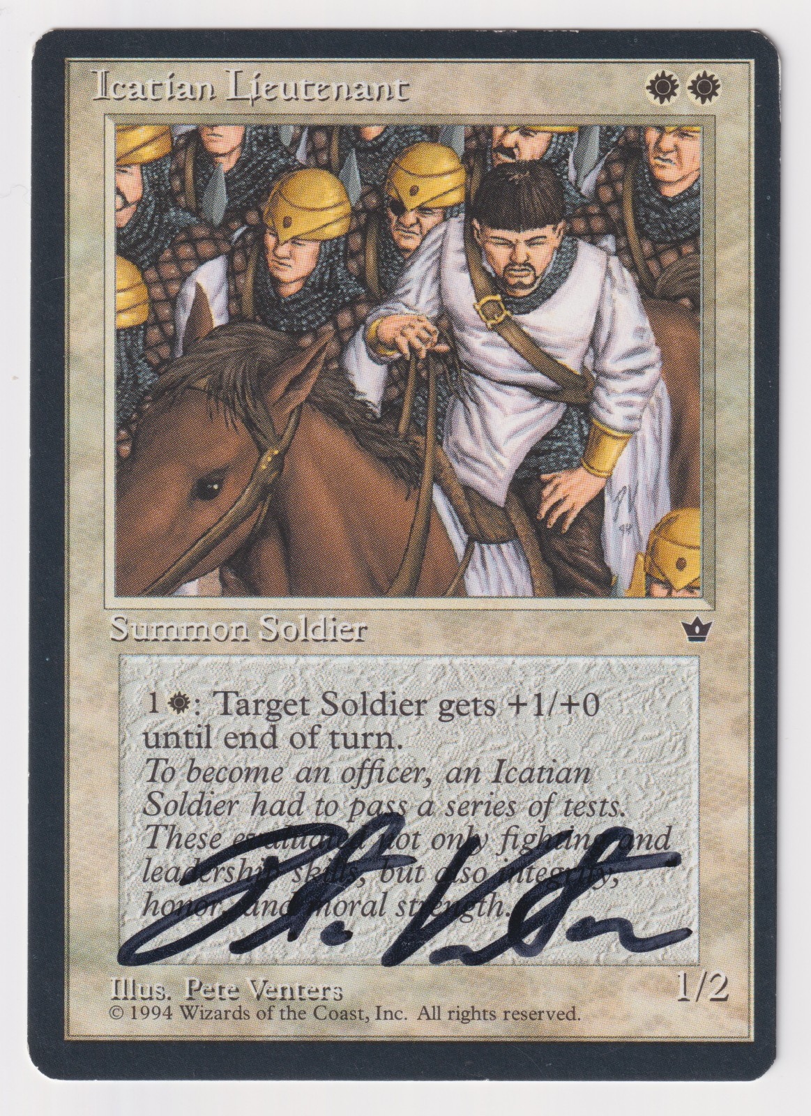 Signed Icatian Lieutenant HP Fallen Empires Artist Pete Venters 1994 MTG Magic!