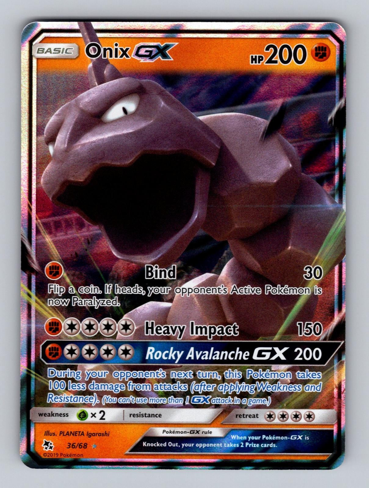 Onix GX 36/68 Holo GX Rare Hidden Fates Pokemon Near Mint