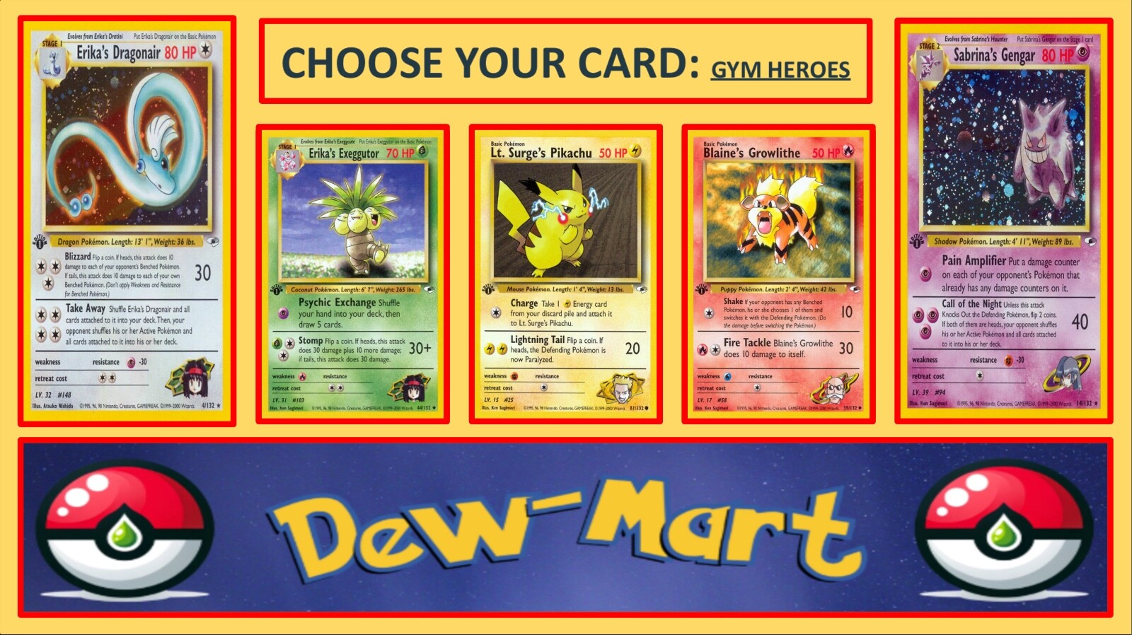 2000 – Pokemon TCG – Gym Heroes – Pick Your WOTC Card (s) – 1st Ed & Unlimited