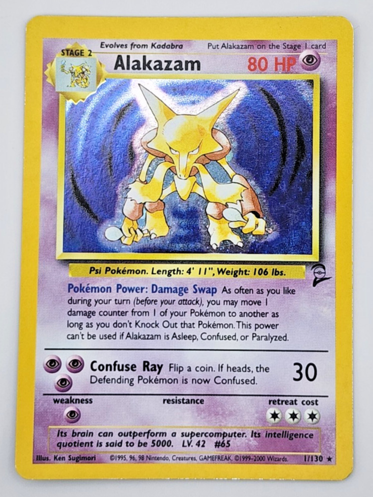 Wizards of the Coast Pokemon TCG Alakazam 1/130 Base Set 2 Holo Rare 1999 ENG