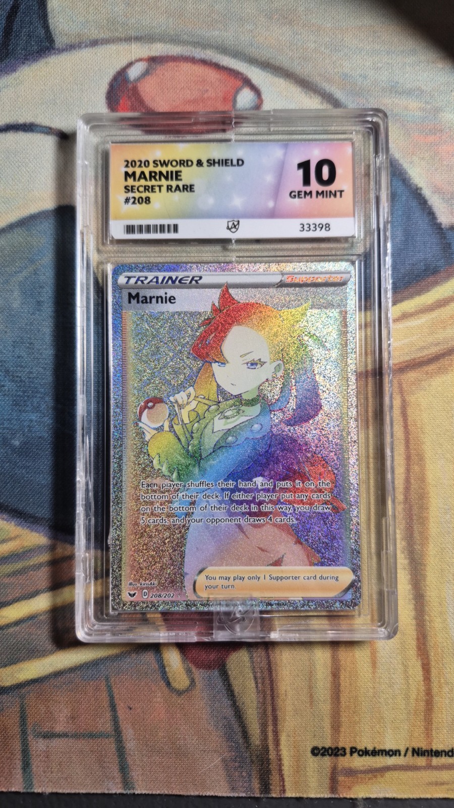 PERFECT ACE 10 (early cert) Pokémon Marnie Secret Rare Sword Shield 208/202 SR