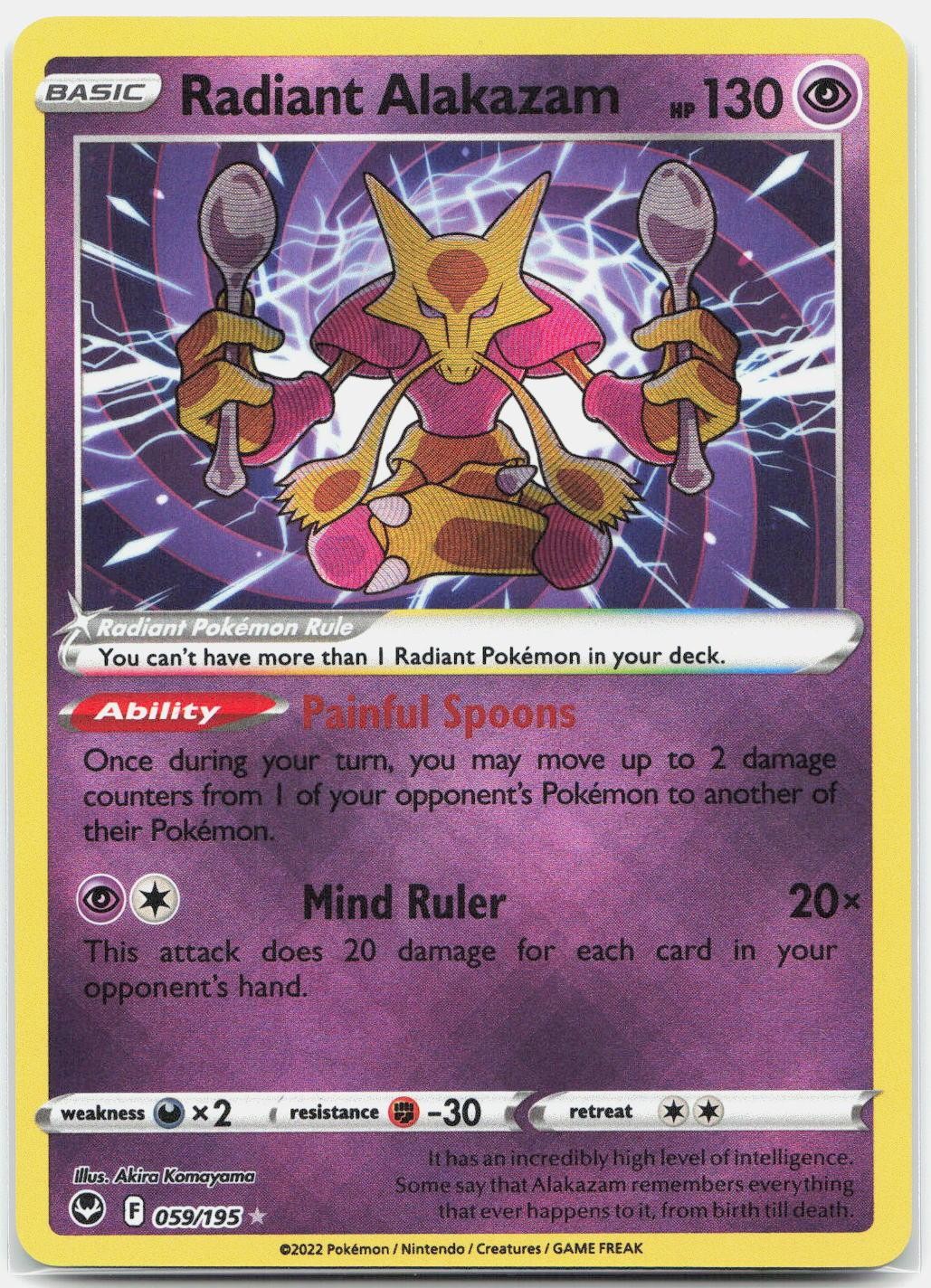 Radiant Alakazam 059/195 Radiant Rare Silver Tempest Pokemon Holo Near Mint
