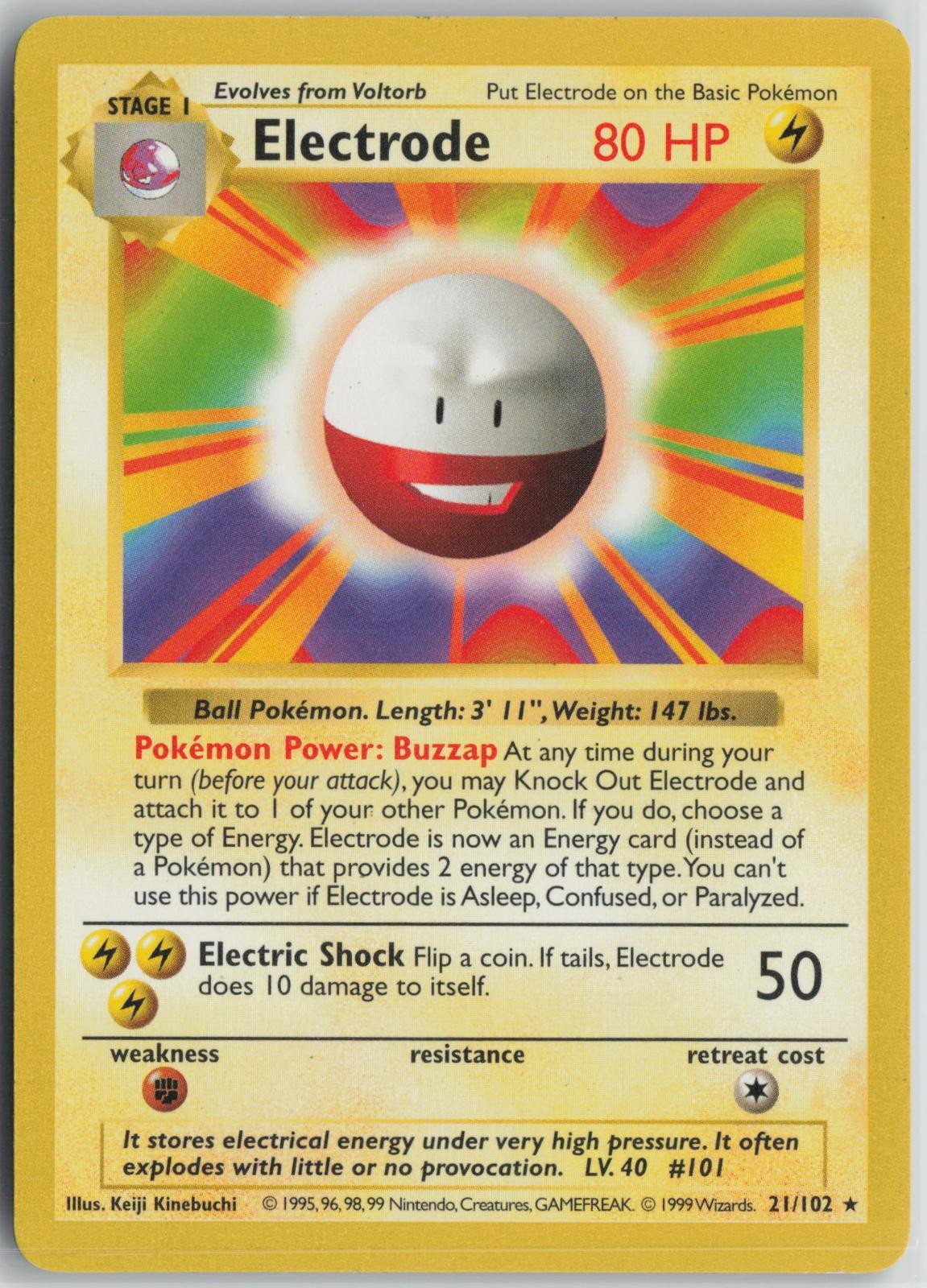 Electrode 21/102 Rare Base Set Shadowless Pokemon Unlimited Lightly Played