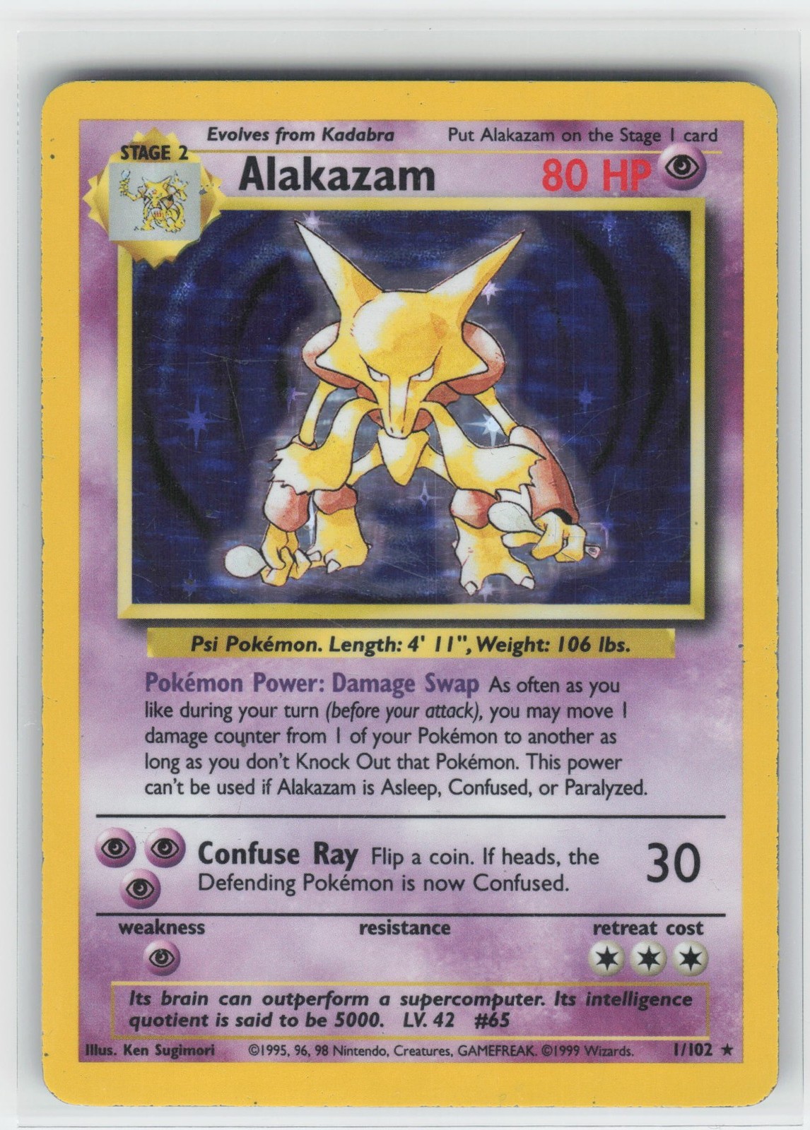 Alakazam Base Set 001/102 Holo Rare Psychic Holo MP