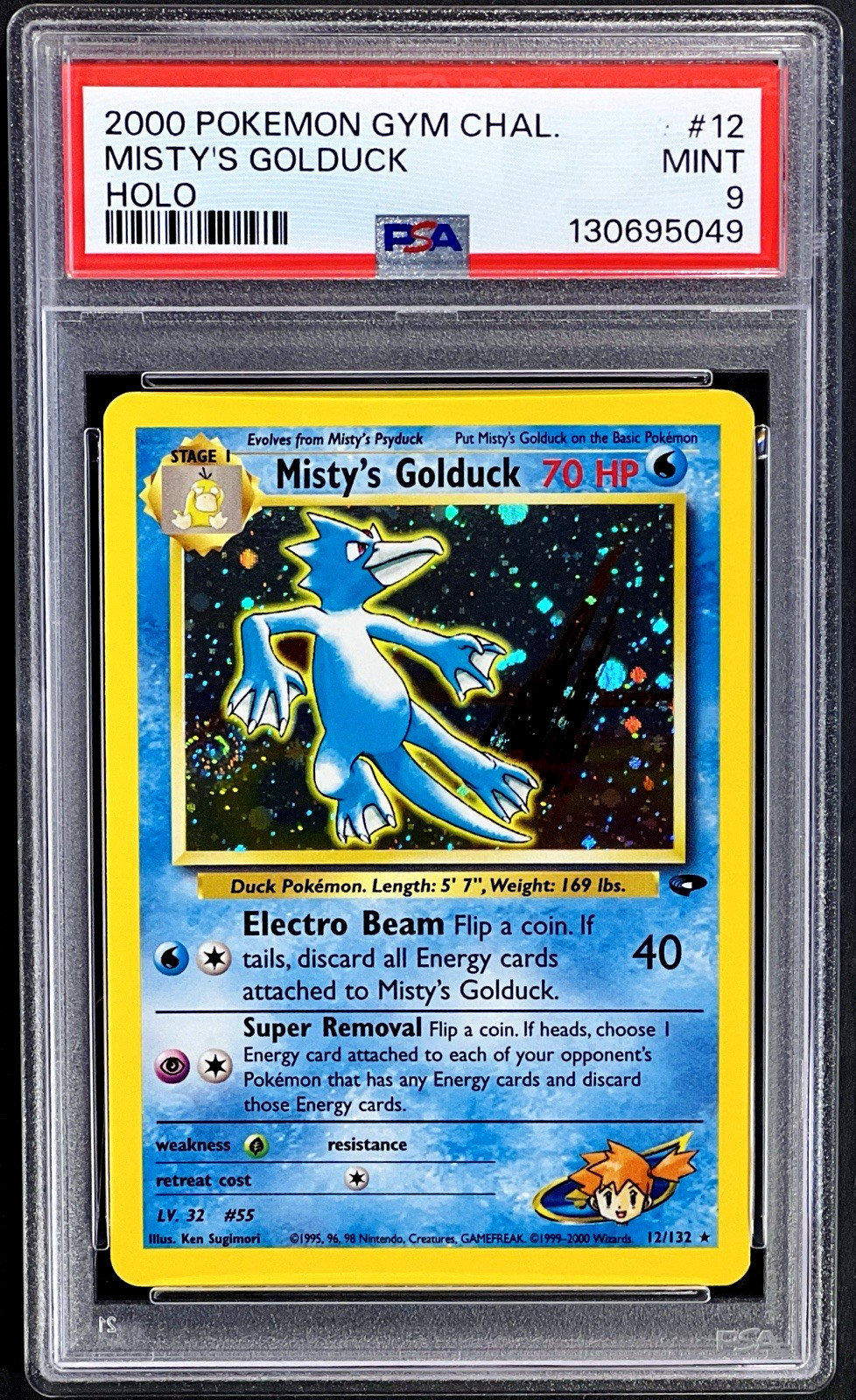 2000 Pokemon MISTY’S GOLDUCK Gym Challenge Set HOLO RARE Card 12/132 Swirl PSA 9