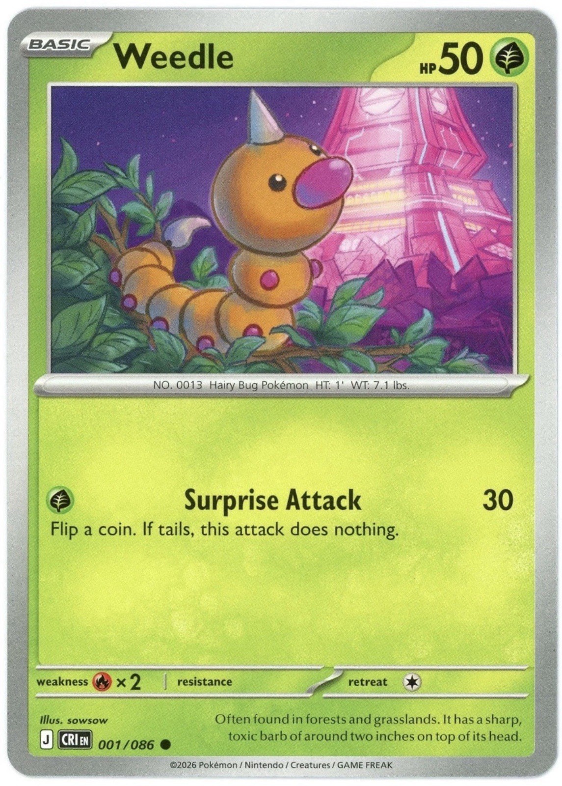 Weedle – 001/086 – Chaos Rising (CRI) ME04 – Pokemon NM/M