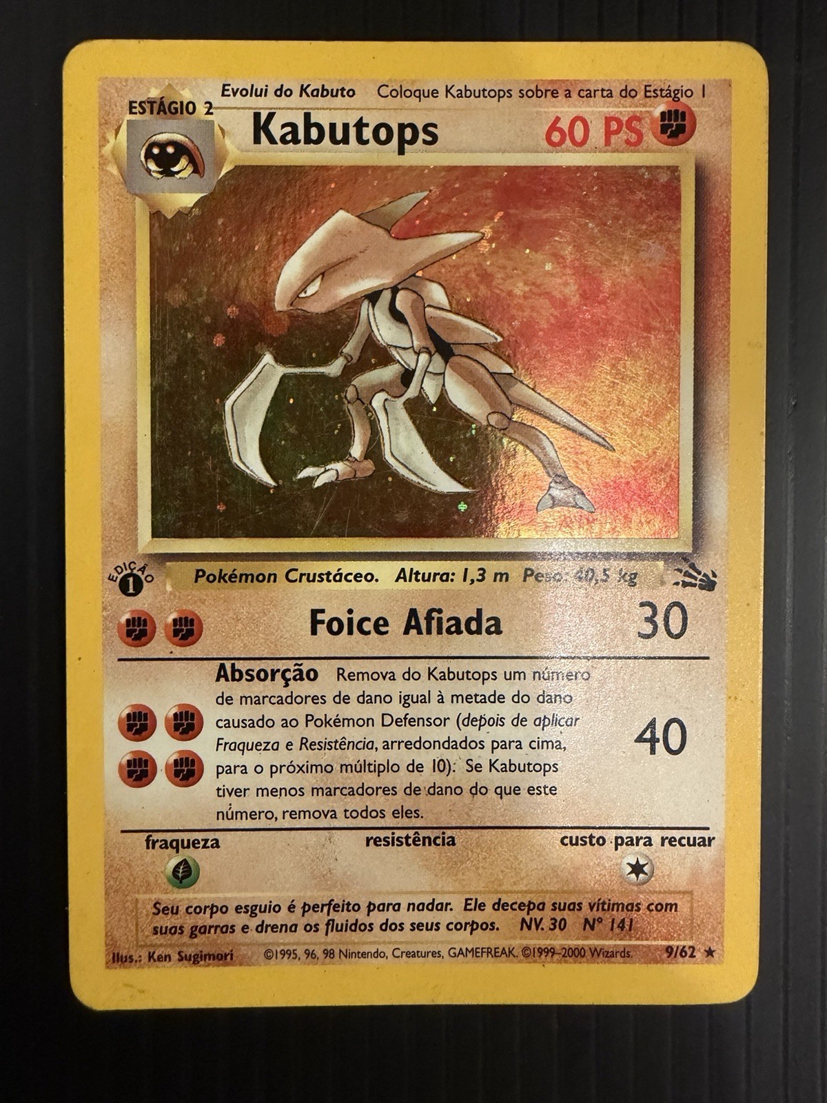 Pokemon TCG PORTUGUESE Kabutops #9/62 1st Edition Holo Foil Fossil MP
