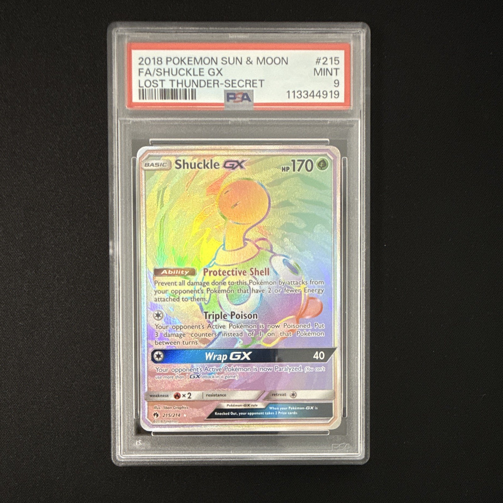 Shuckle GX Sun & Moon Lost Thunder Secret Rare PSA 9 Pokemon