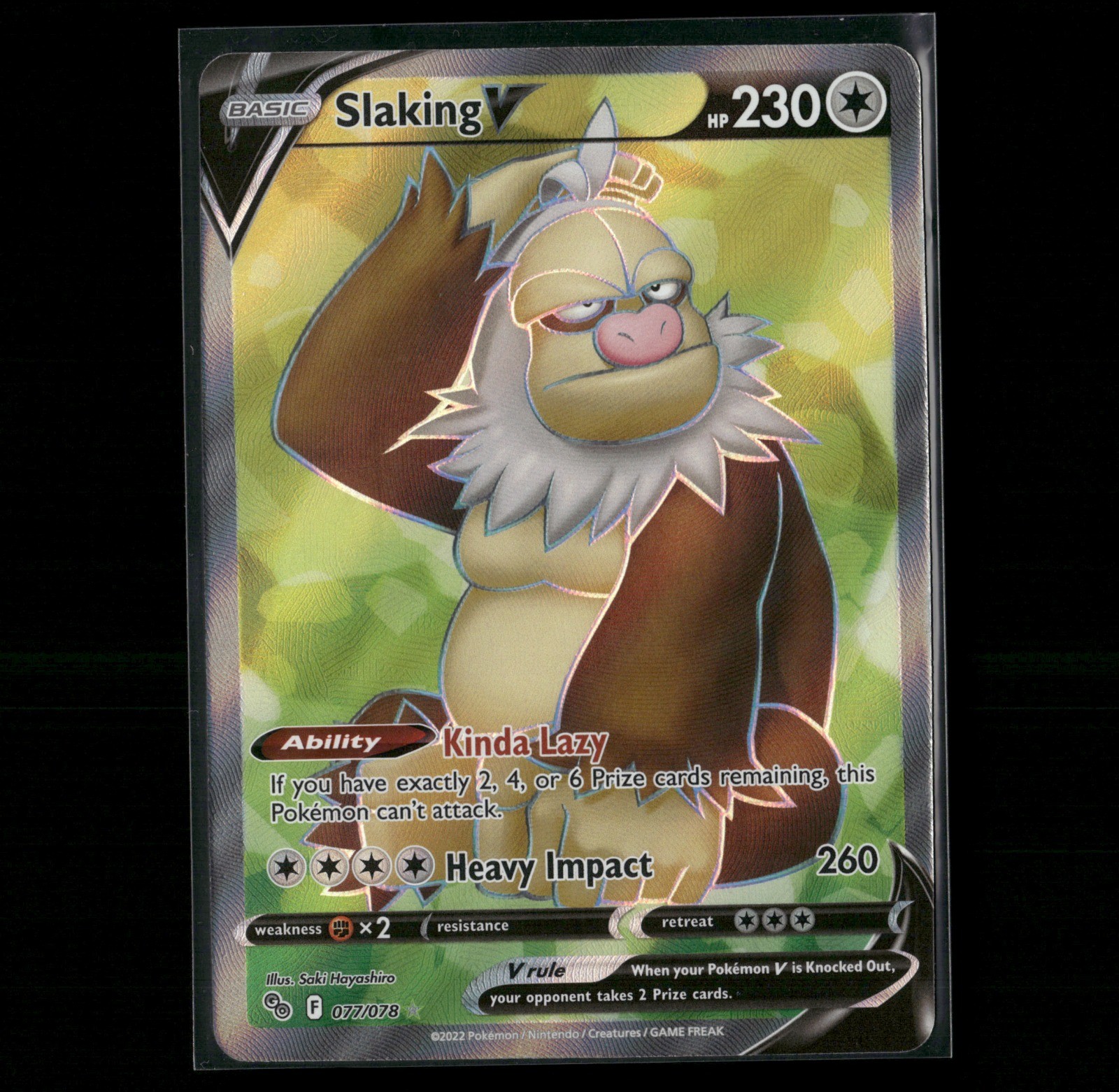 Slaking V (Full Art) Ultra Rare Holo 077/078 Pokemon GO 2022 LP Saki Hayashiro