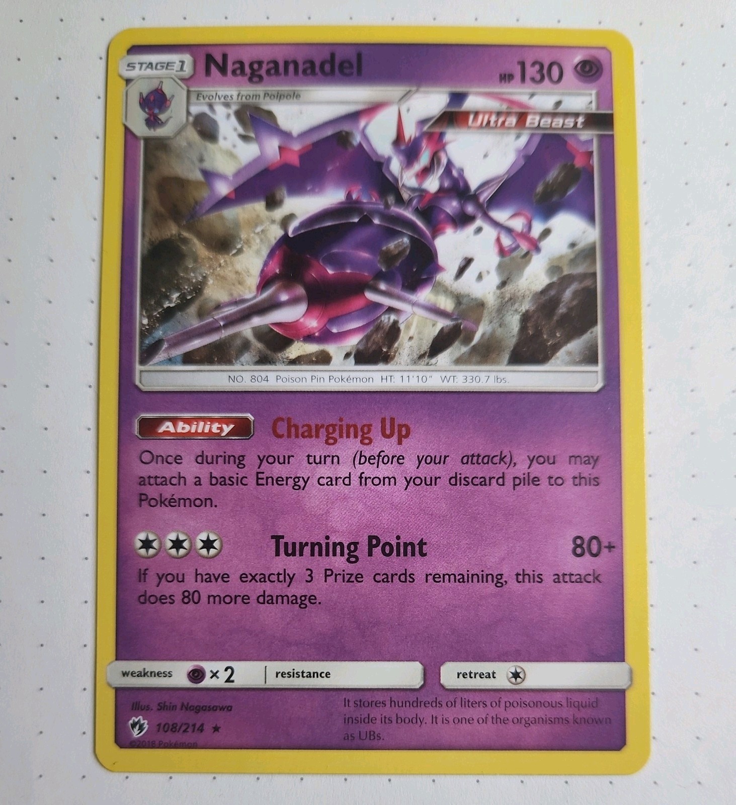 Naganadel -Rare-NM SM Lost Thunder 2018 Exclusives 108/214 Psychic Pokemon Eng