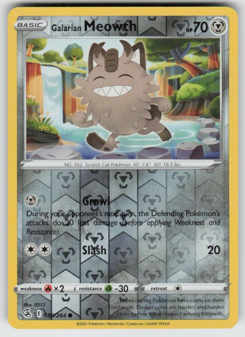 PO-04 Reverse Holo Galarian Meowth 180/264 Common Fusion Strike Near Mint