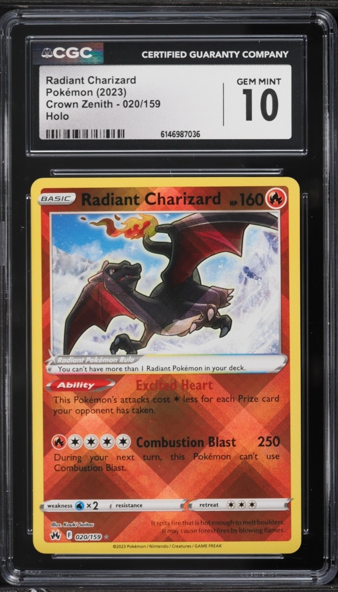 🔥 CGC 10 ENGLISH Radiant Charizard 020/159 Crown Zenith Pokemon Card