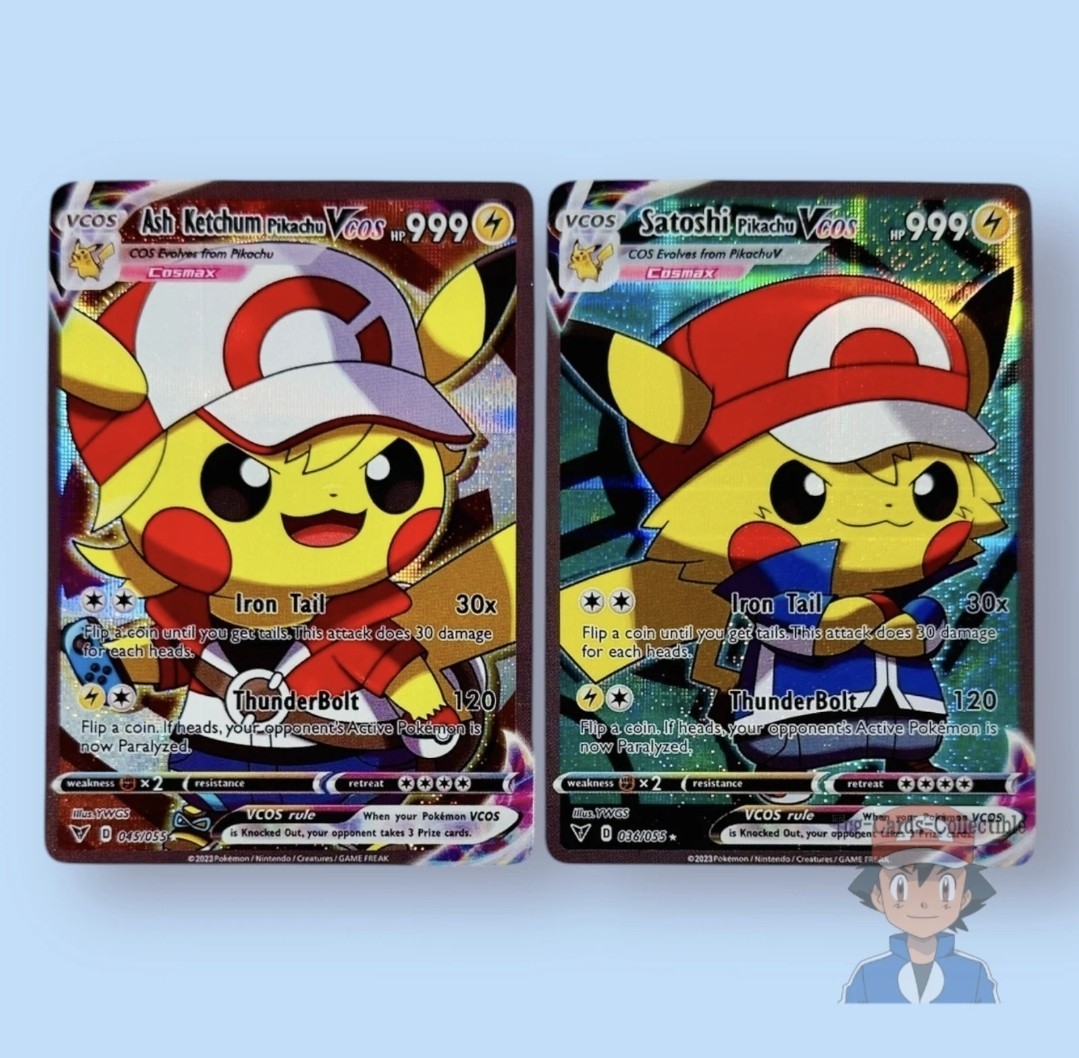 Pikachu Ash + Satoshi Cute Pokemon Trainer Cosplay Doujin ACG HOLO Card NM