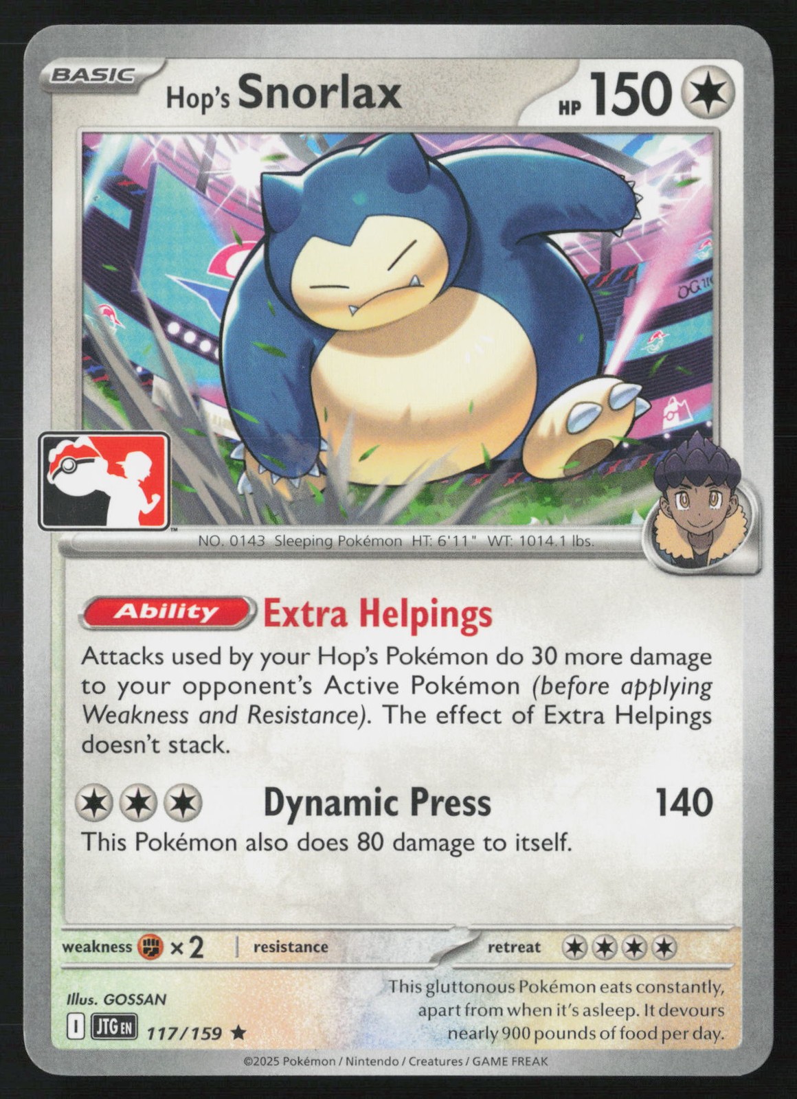 Pokemon Hop’s Snorlax 117/159 Prize Pack Series Cards Non-Holo Pack Fresh – NM