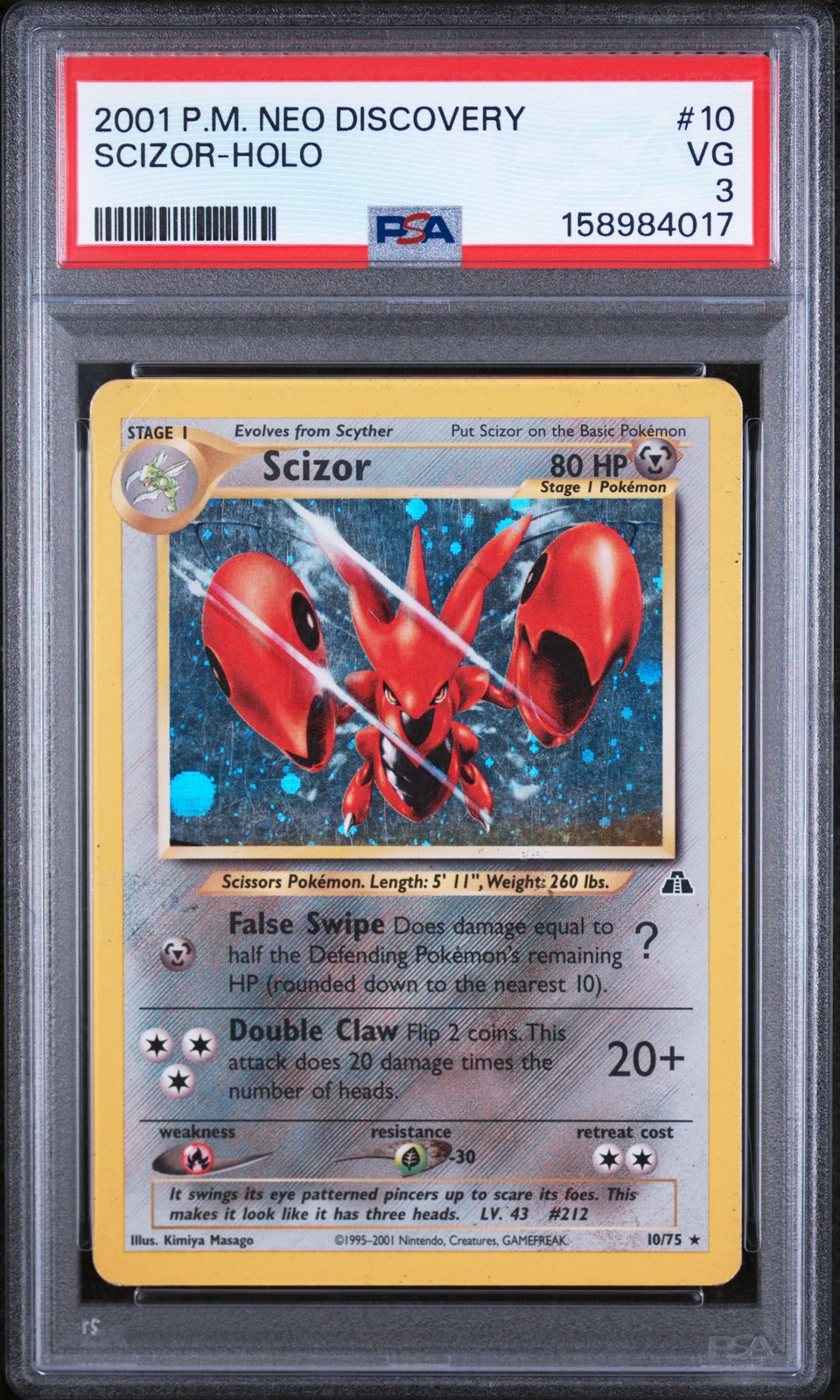 2001 POKEMON NEO DISCOVERY #10 SCIZOR-HOLO PSA 3