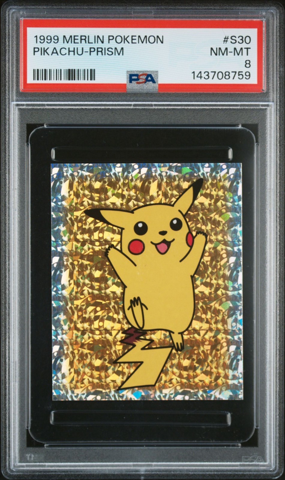 PSA 8 NM/MT 1999 MERLIN POKEMON #S30 PIKACHU-PRISM