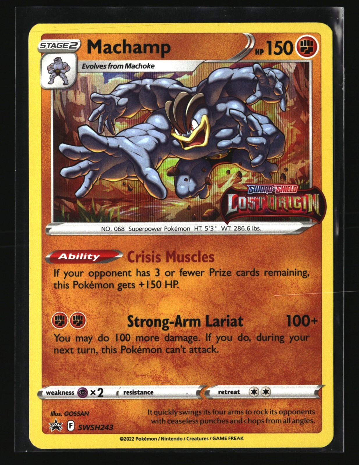 Pokemon MACHAMP SWSH243 (2022 Lost Origin) Stamped Prerelease Black Star Promo