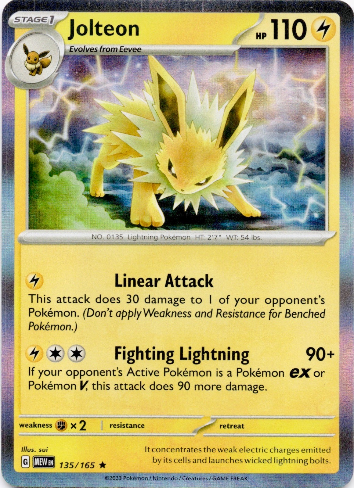 Jolteon 135/165 Rare 151 Pokemon Holo Near Mint