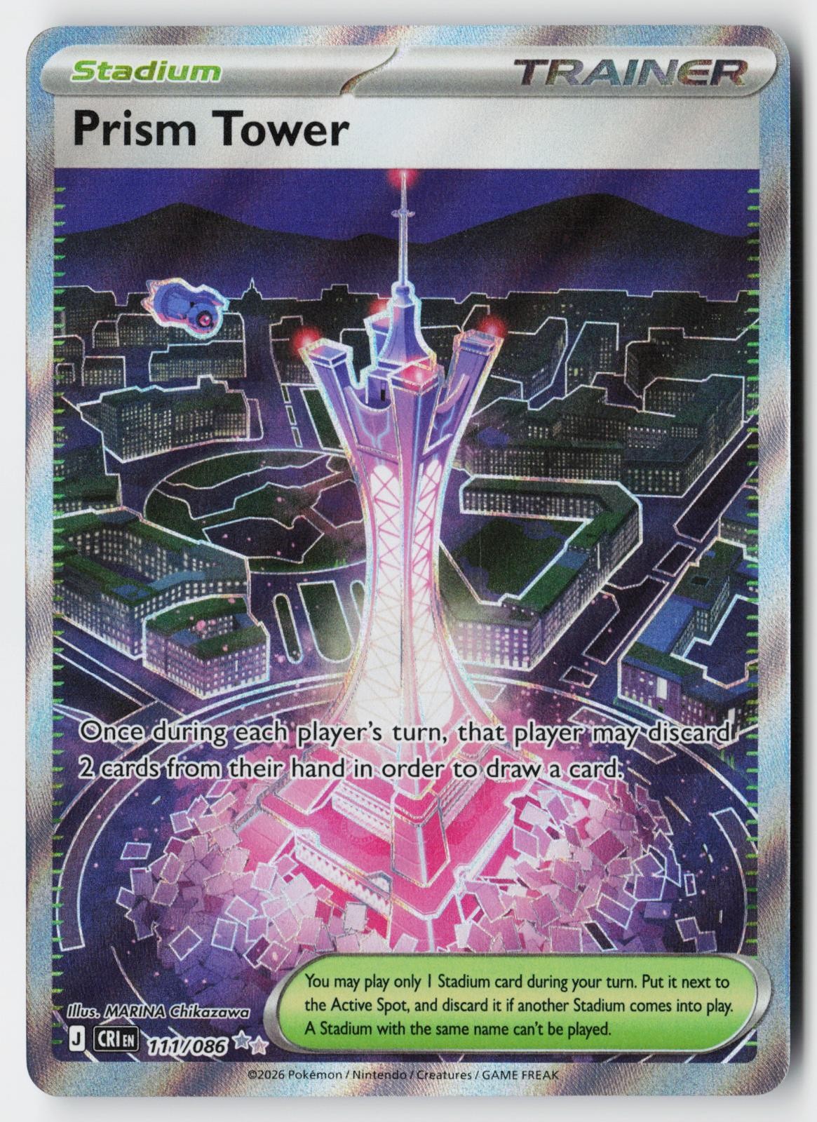 Pokemon Prism Tower 111/086 Ultra Rare Chaos Rising Holo NM